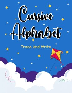 Printable cursive alphabet tracing worksheet for kids to practice writing letters A to Z.